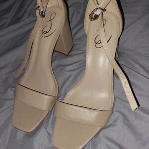 Sam Edelman Beige Ankle-Strap Block Heel Sandals